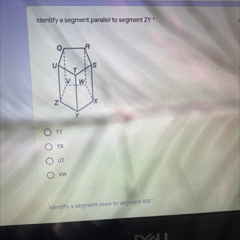 Identify a segment parallel to segment ZY-example-1