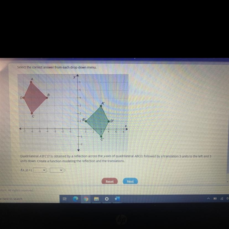 PIEVIOUS Select the correct answer from each drop-down menu. B De B CH Quadrilateral-example-1