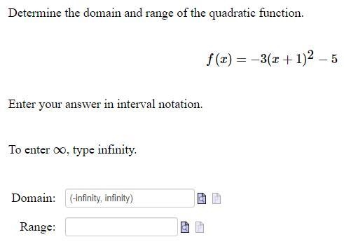 I cannot get the range on this one right, can someone help? I had (-infinity, -5) and-example-1