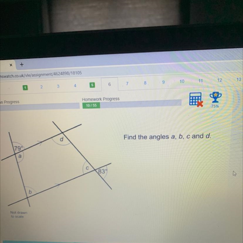 Find the angles a, b, c and d.-example-1