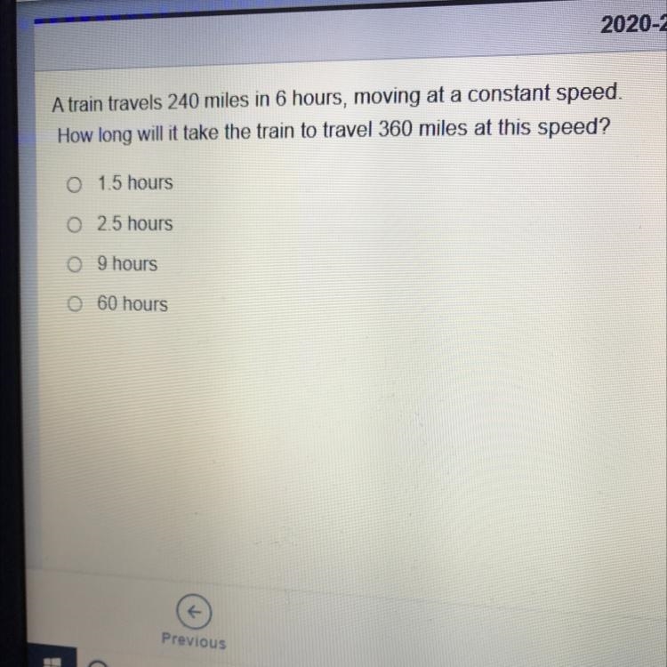 A train travels 240 miles in 6 hours, moving at a constant speed. How long will it-example-1