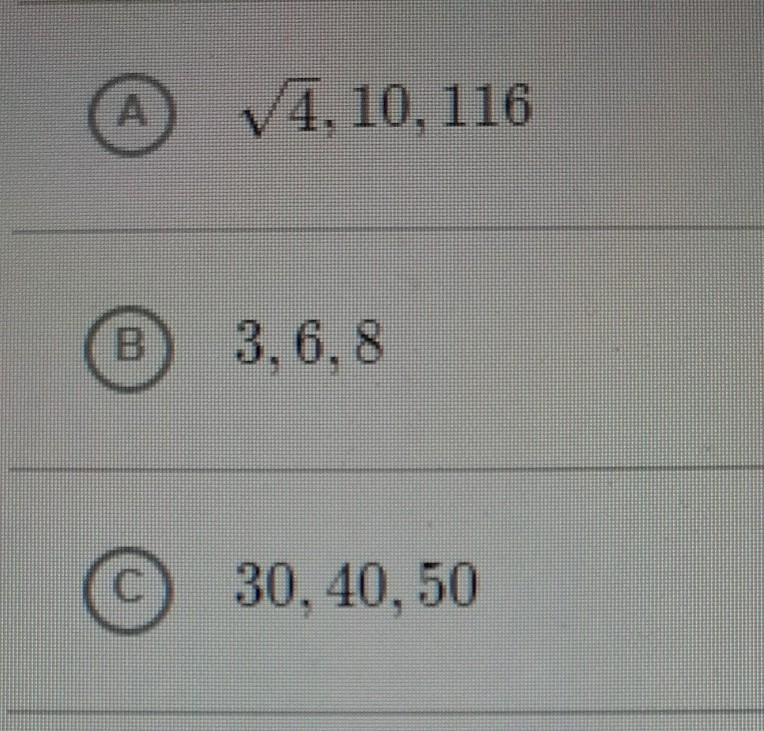 Which side lengths form a right triangle? Choose all answers that apply:​-example-1