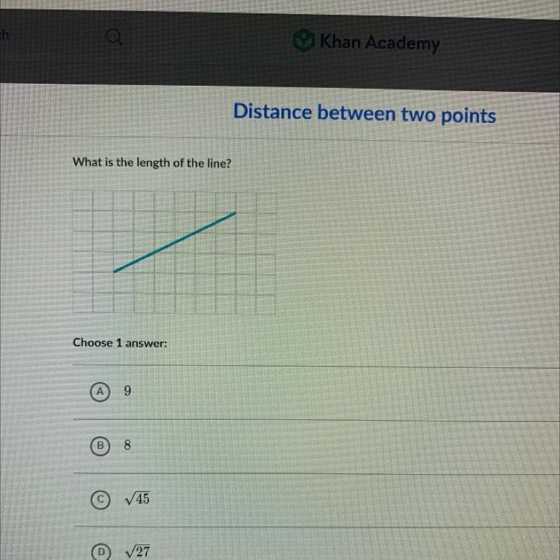 Distance between two points What is the length of the line?-example-1