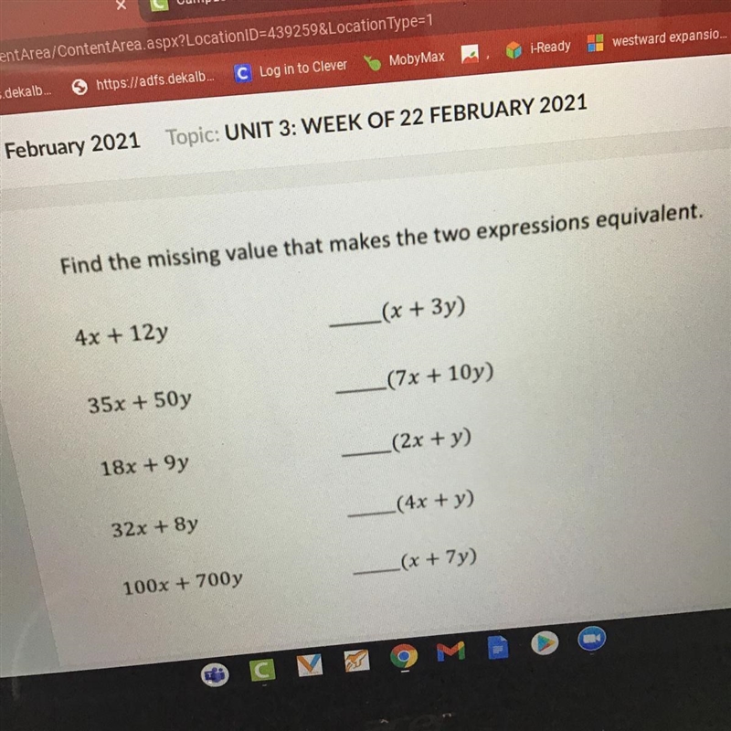 Find the missing value that makes the two expressions equivalent. 4x + 12y (x + 3y-example-1