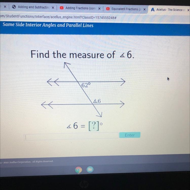 Find the measure of 46. { 62° 46 46 = [?]-example-1