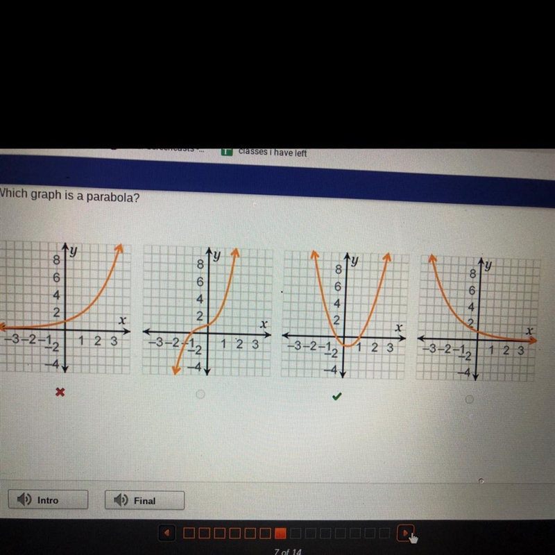 Which graph is a parabola? THE ANSWER IS SHOWN IN THE PICTURE-example-1