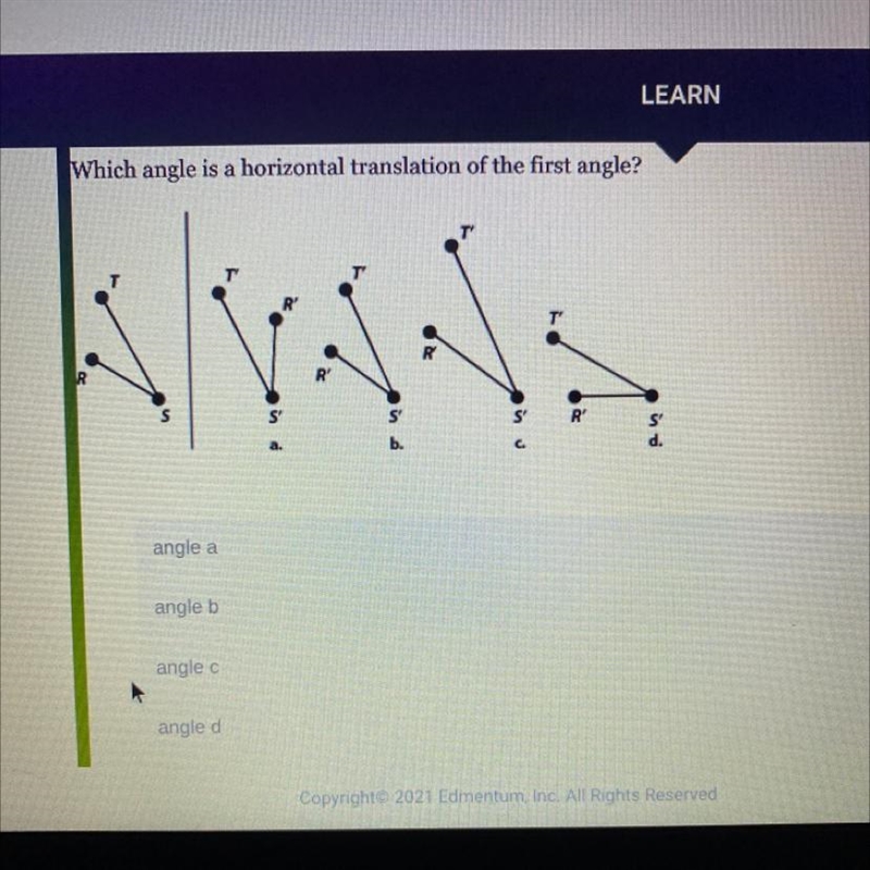 Which angle is a horizontal translation of the first angle?-example-1