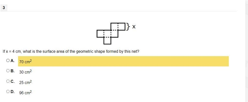 If x = 4 cm, what is the surface area of the geometric shape formed by this net? A-example-1