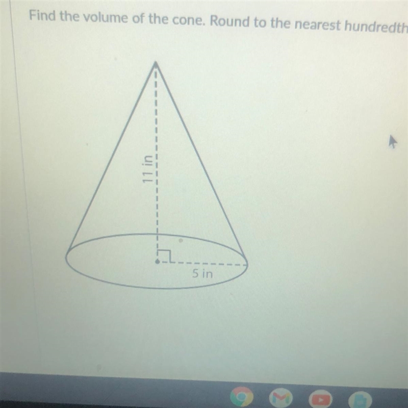 Find the volume of the cone. Round to the nearest hundredth.-example-1