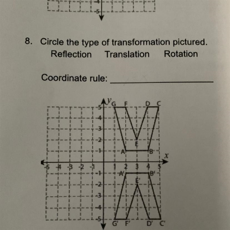 Circle the transformation pictured. reflection translation rotation coordinate rule-example-1