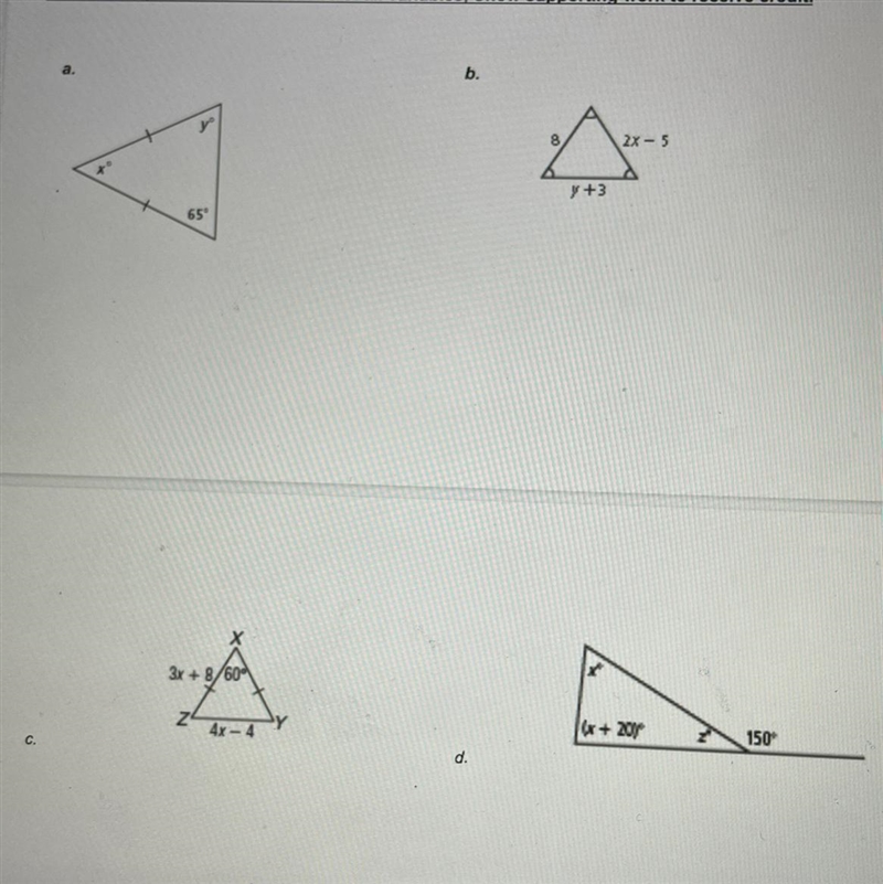 Find the missing variables for each triangle...-example-1