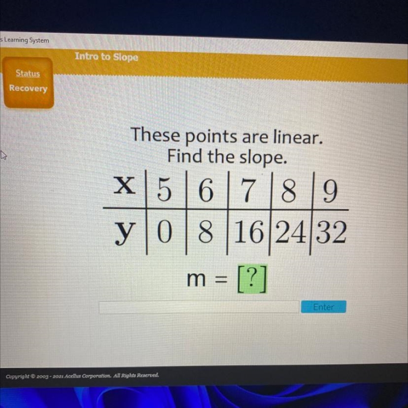 These points are linear. Find the slope. m = [?]-example-1