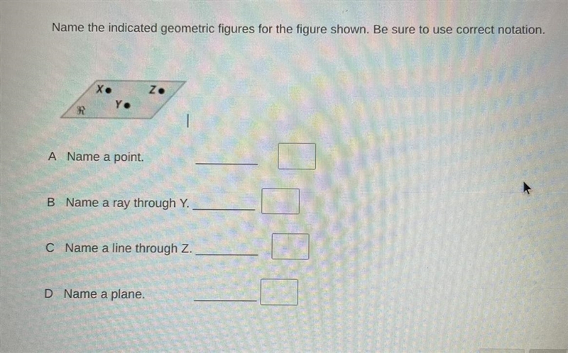 Name the indicated geometric figures for the figure shown. Be sure to use correct-example-1