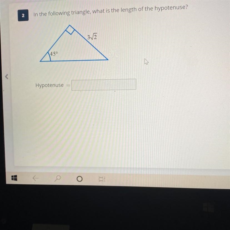 In the following triangle what is the length of the hypotenuse?-example-1