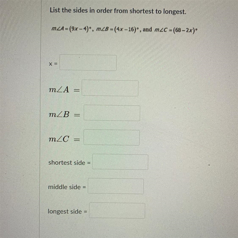 List of sides in order from shortest to longest ￼-example-1