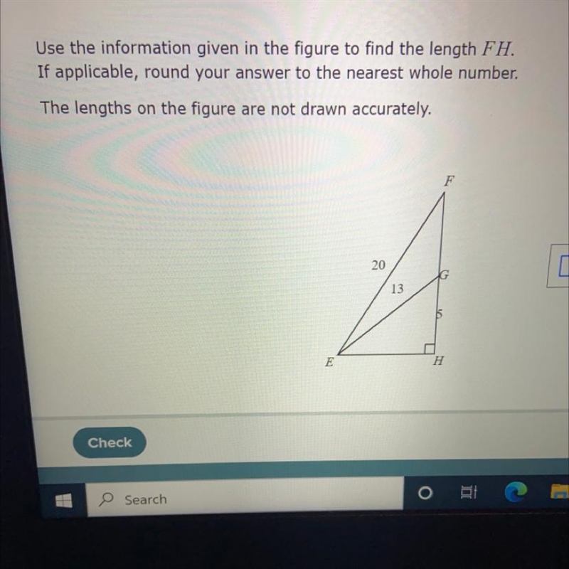 Use the information giving in the figure to find the length FH. If applicable, round-example-1