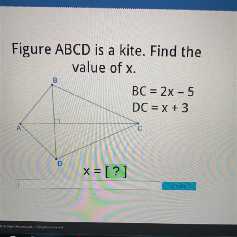 Figure ABCD is a kite. Find the value of x.-example-1