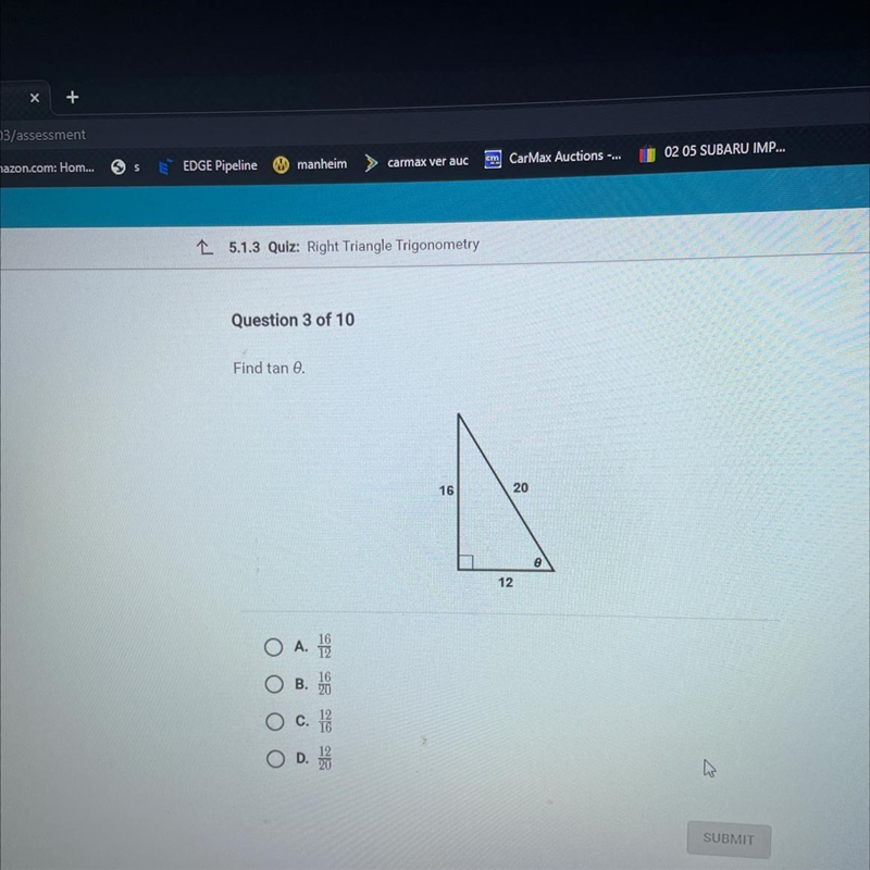 Question 3 of 10 Find tan 0-example-1