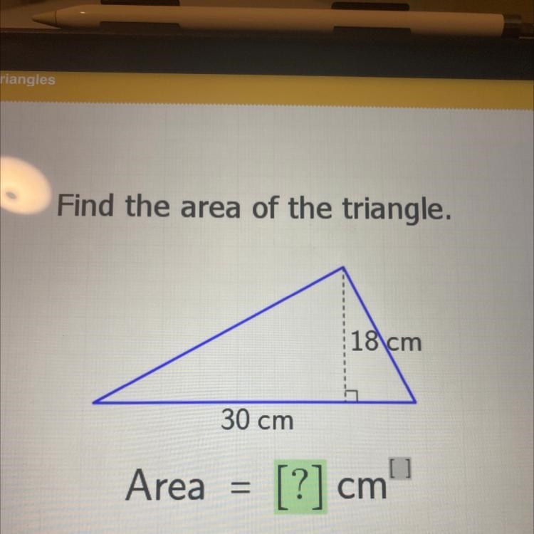 Find the area of the triangle. 18\cm 30 cm-example-1