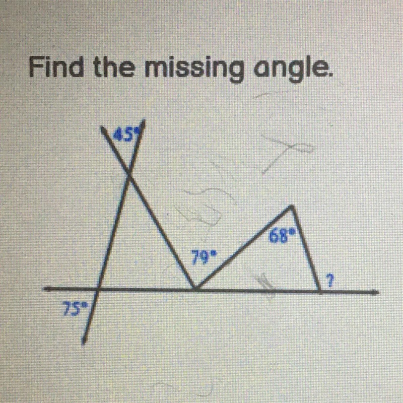 Find the missing angle. 68 45 79 75-example-1