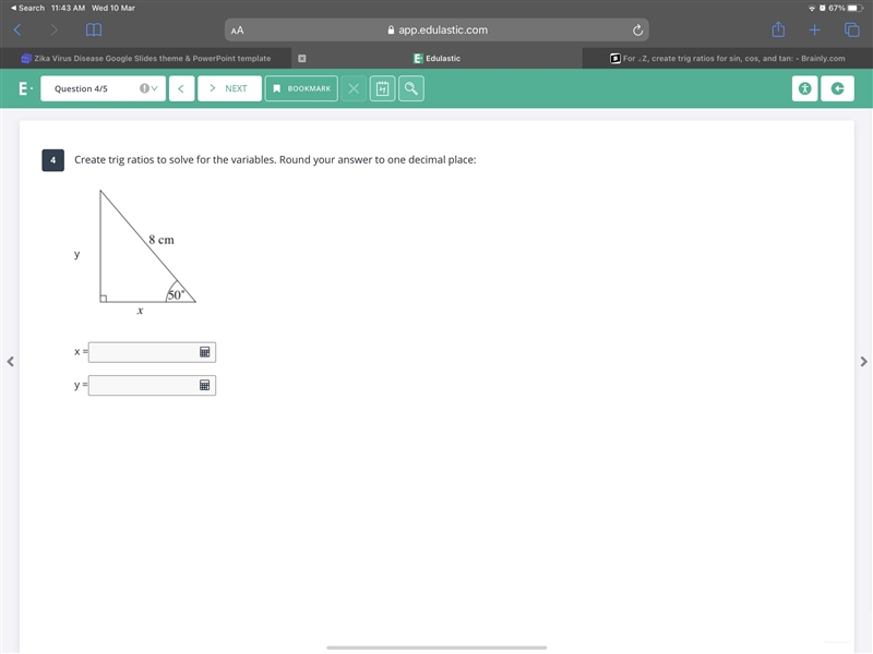 Create trig ratios to solve for the variables. Round your answer to one decimal place-example-1