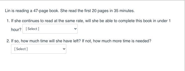 Lin is reading a 47-page book. She read the first 20 pages in 35 minutes. If she continues-example-1