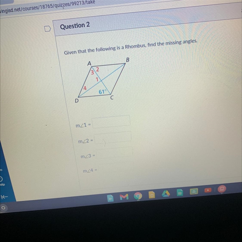 Given that the following is a Rhombus, find the missing angles.-example-1