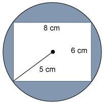 A rectangle is inside a circle with a 5 cm radius. What is the area of the shaded-example-1