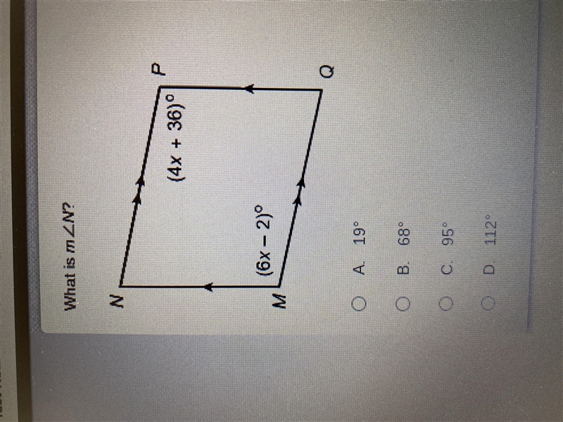 What is mZN? N P (4x + 36) M (6x - 2)° Q-example-1