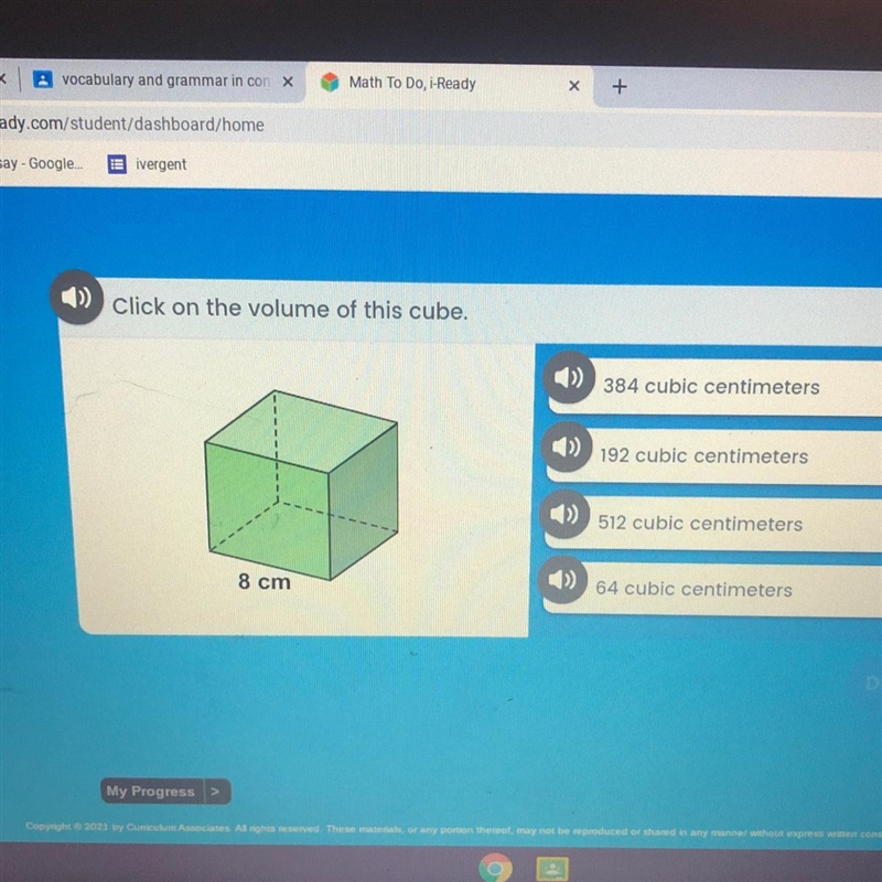 Click on the volume of this cube.-example-1