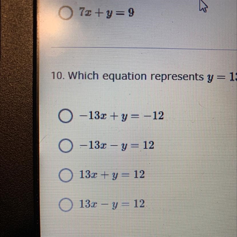 Which equation represents y=13x-12-example-1