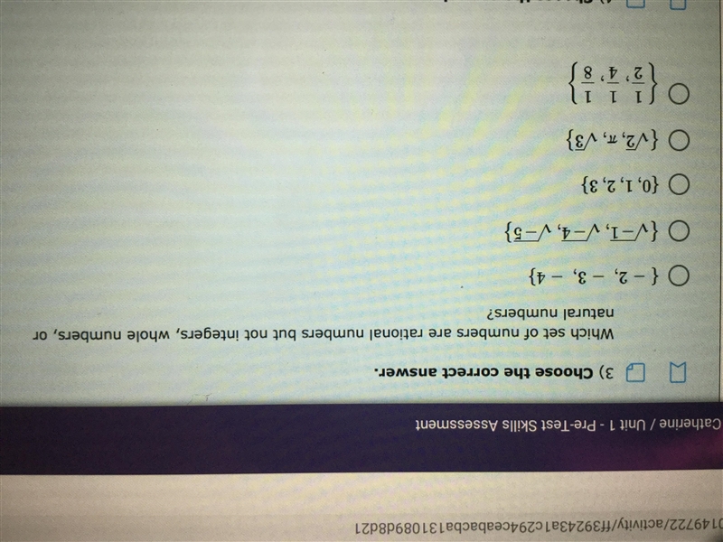 Please hurry! Which set of numbers are rational numbers but not integers, whole numbers-example-1