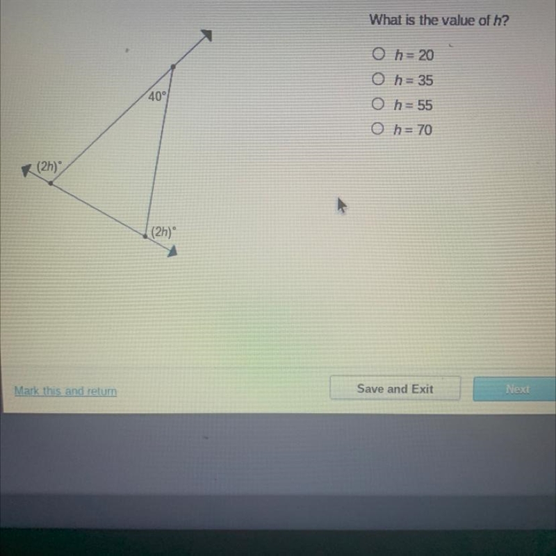 What is the value of h? h = 20 h = 35 h= 55 h = 70-example-1