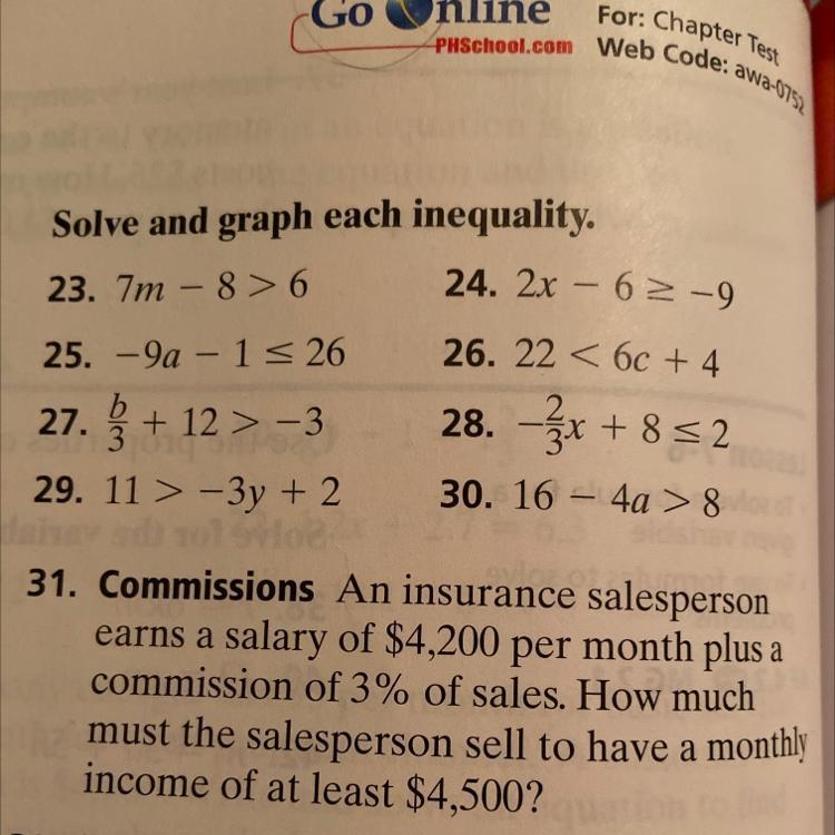 31. An insurance salesperson earns a salary of $4,200 per month plus a commission-example-1