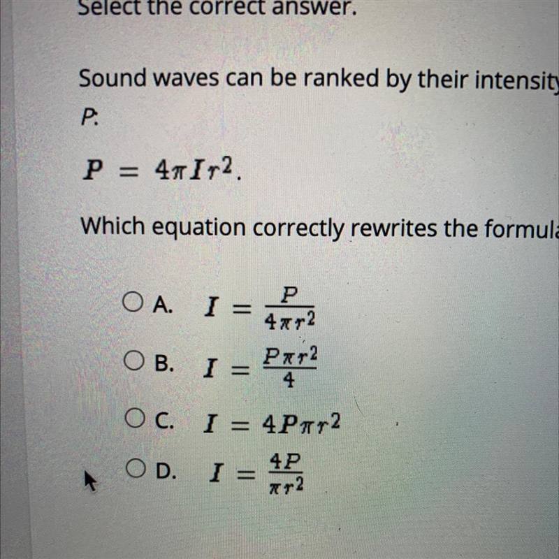 HELP ASAPP !! Select the correct answer. Sound waves can be ranked by their intensity-example-1