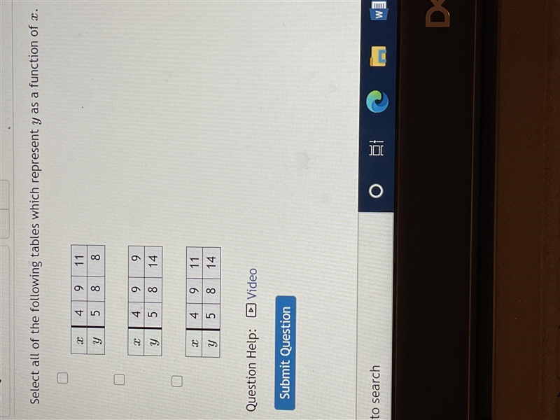 Select all of the following tables which represent y as a function of x-example-1