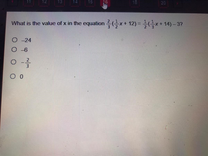 11 12 13 14 15 16 18 19 20 What is the value of x in the equation (3x + 12) = {(x-example-1