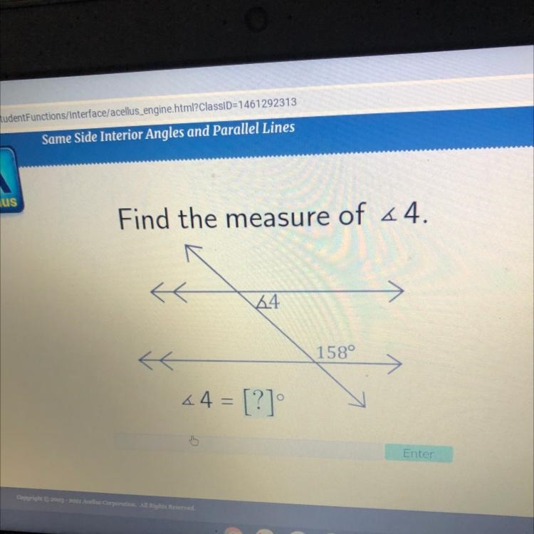 Find the measure of 44. s 24 158° ts 64 = [?]-example-1