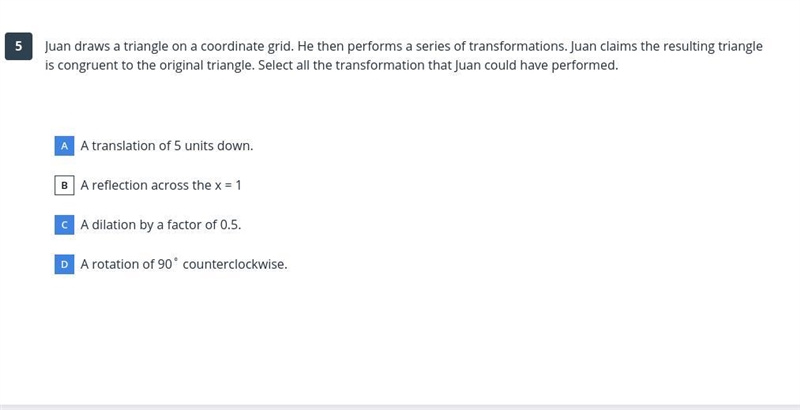 Juan draws a triangle on a coordinate grid. He then performs a series of transformations-example-1