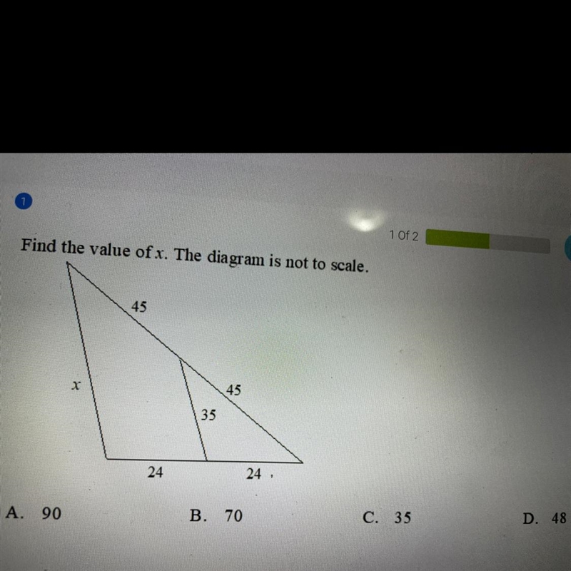 Find the value of x. The diagram is not to scale-example-1