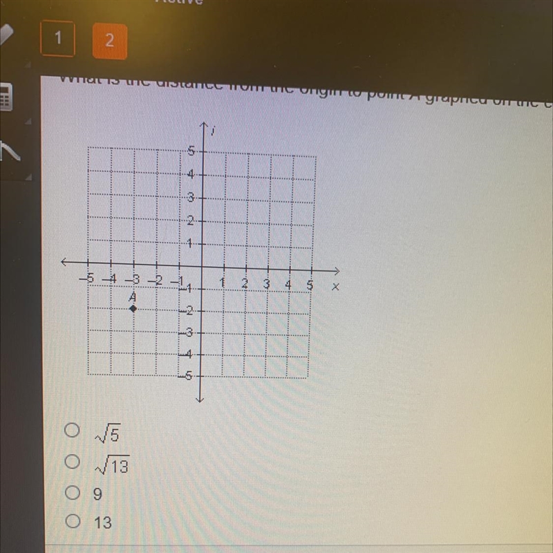 What is the distance from the origin to point A graphed on the complex plane below-example-1