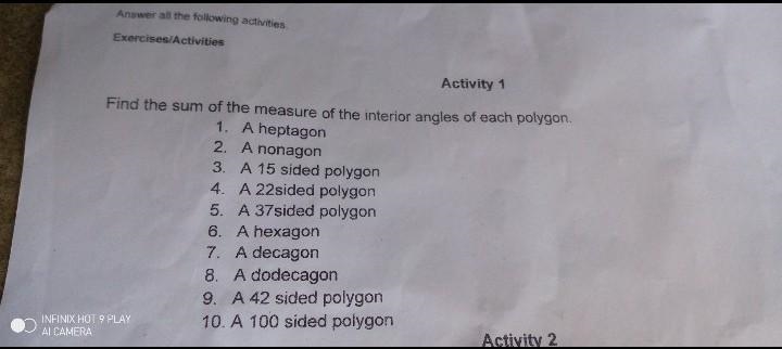 Activity 1 Find the sum of the measure of the interior angles of each polygon 1. A-example-1