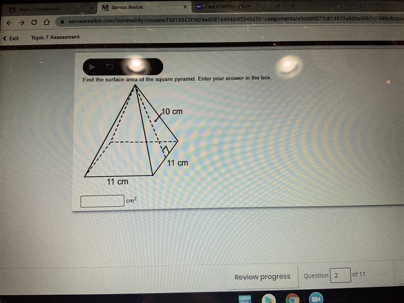 Find the surface area of the square pyramid-example-1