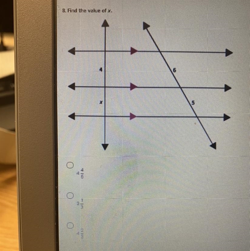 Find the value of x. Answer choices 4 4/5 3 1/3 4 2/3 3 2/3-example-1