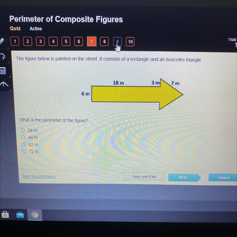 What is the perimeter of the figure? O 34 m O 44 m O 62 m 0 72 in-example-1