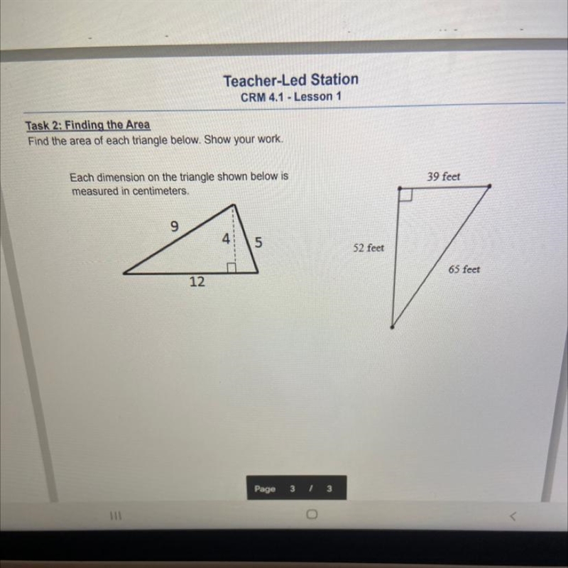 Find the area of each triangle, each dimension of the triangle shown below is measured-example-1