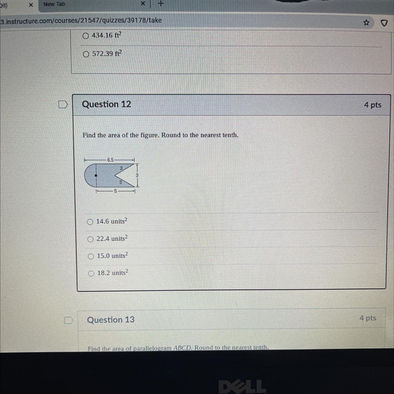 Find the area of the figure. Round to the nearest tenth. 6.5 3 O 14.6 units2 O 22.4 units-example-1