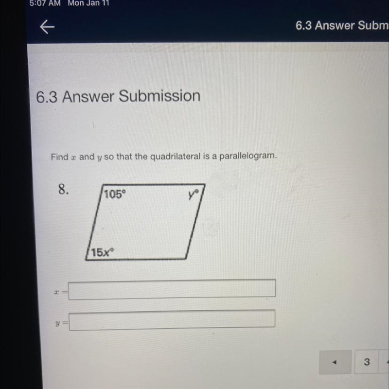 Find x & y so that quadrilateral is a parallelogram. (Look at image)-example-1