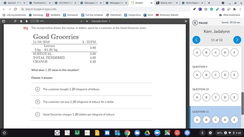 The receipt below shows the money, in dollars, spent by a customer at the good groceries-example-1