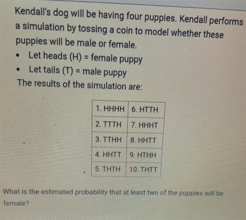 What is the estimated probability that at least two of the puppies will be female-example-1